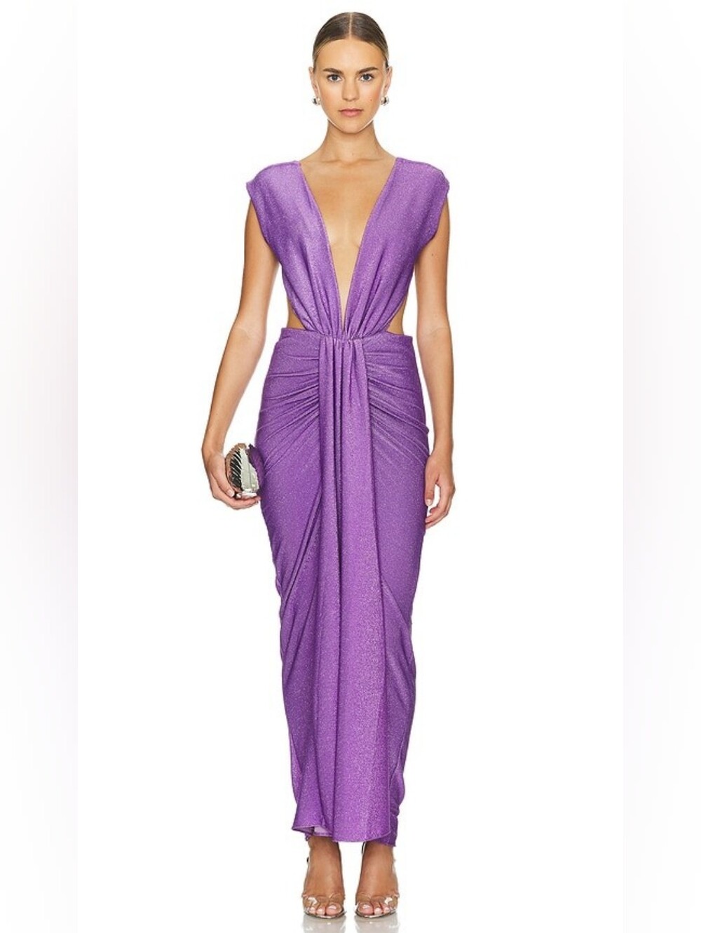 Baobab Collection Lavender Plunge Ruched Evening Gown Medium